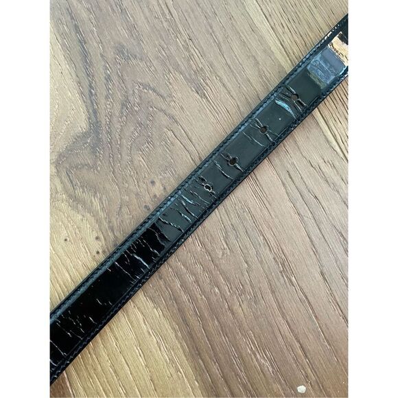Escada Woman’s Black Patent Leather Belt Fold Filagree Buckle 36 S